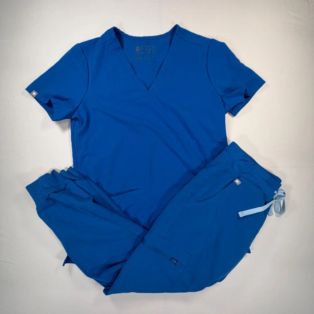 FIGS Women XS Royal Blue Scrub Set V-Neck Top & Jogger Pants Technical 0476 - Picture 1 of 12